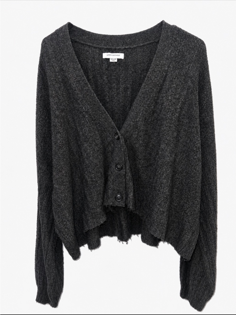 American Eagle Charcoal Gray Cropped Cardigan Sweater Size M Oversized